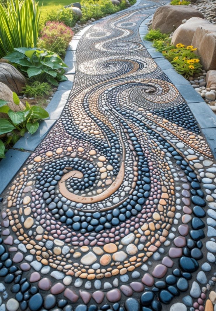 Mosaic pebble pathway