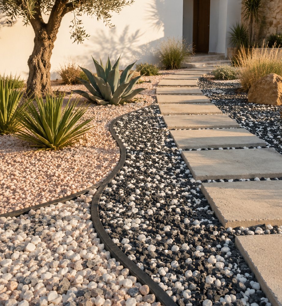 Multizone pebble pathway landscaping